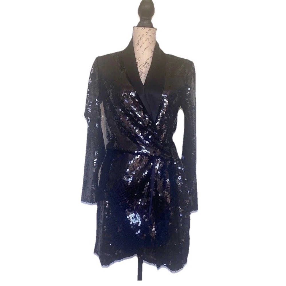 ZARA‎ Women's Black Short Sequin Dress Long Sleeve Size S